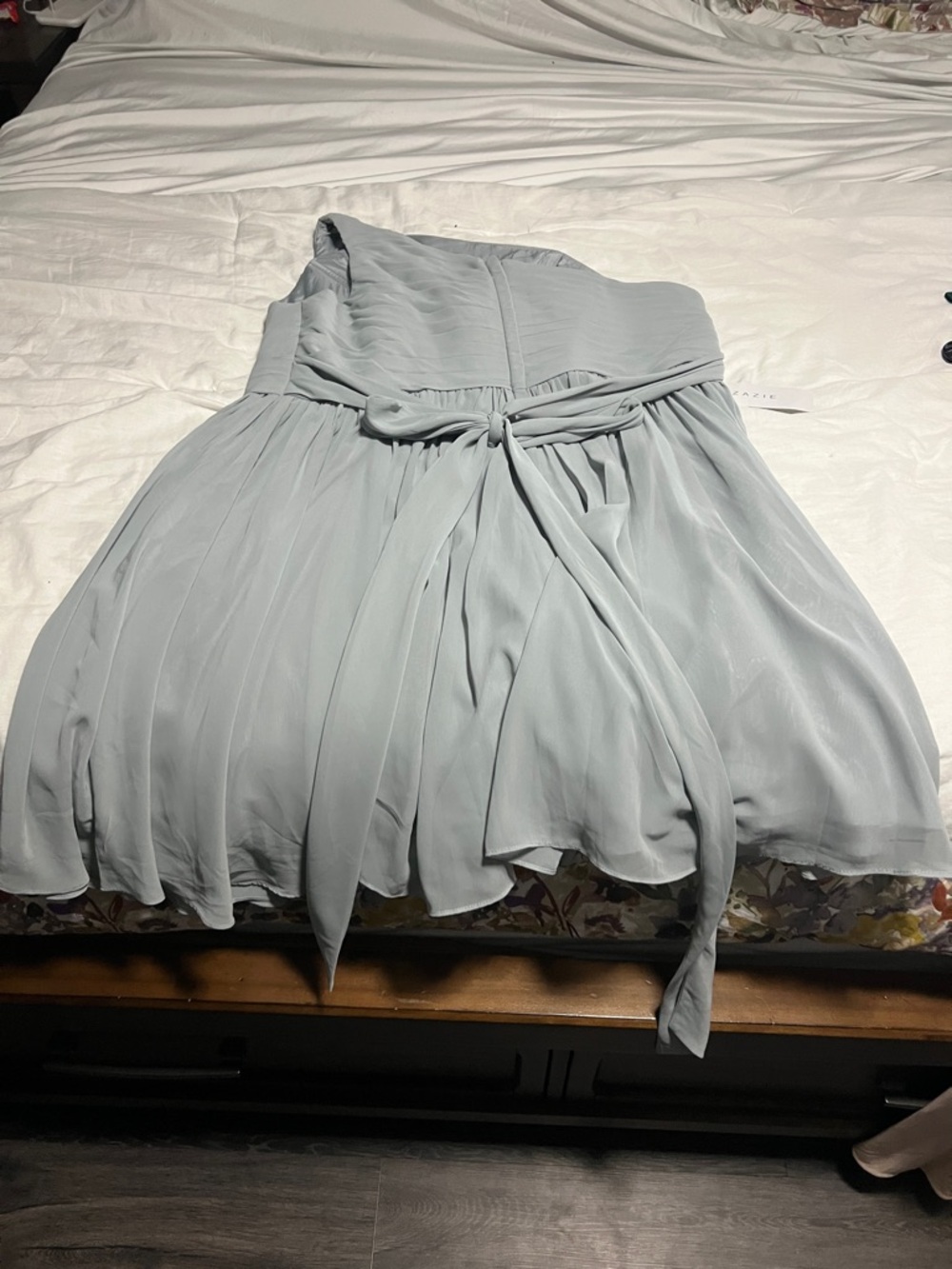Azazie One-Shoulder Chiffon Dress in “Dolphin Grey” - Picture 2 of 4
